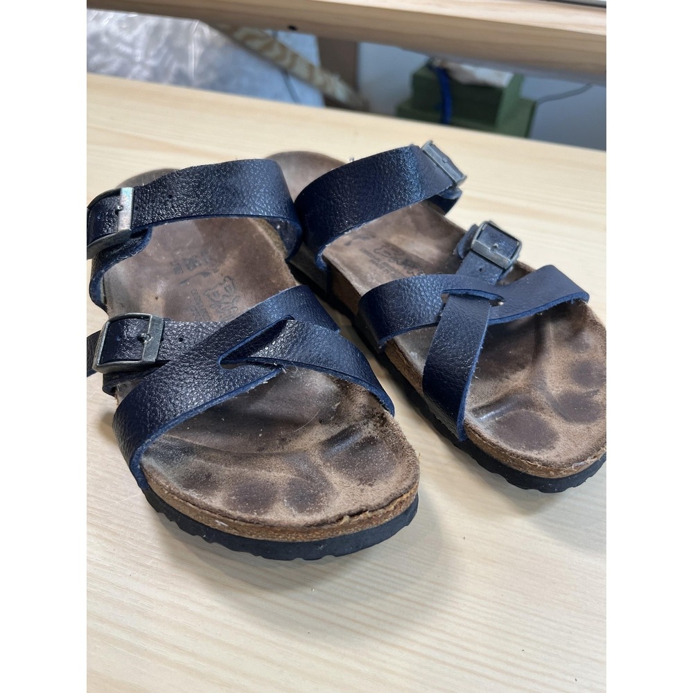 Birki's Sandals Womens Size 7 38 Blue Synthetic Strappy Cork Footbed Comfort